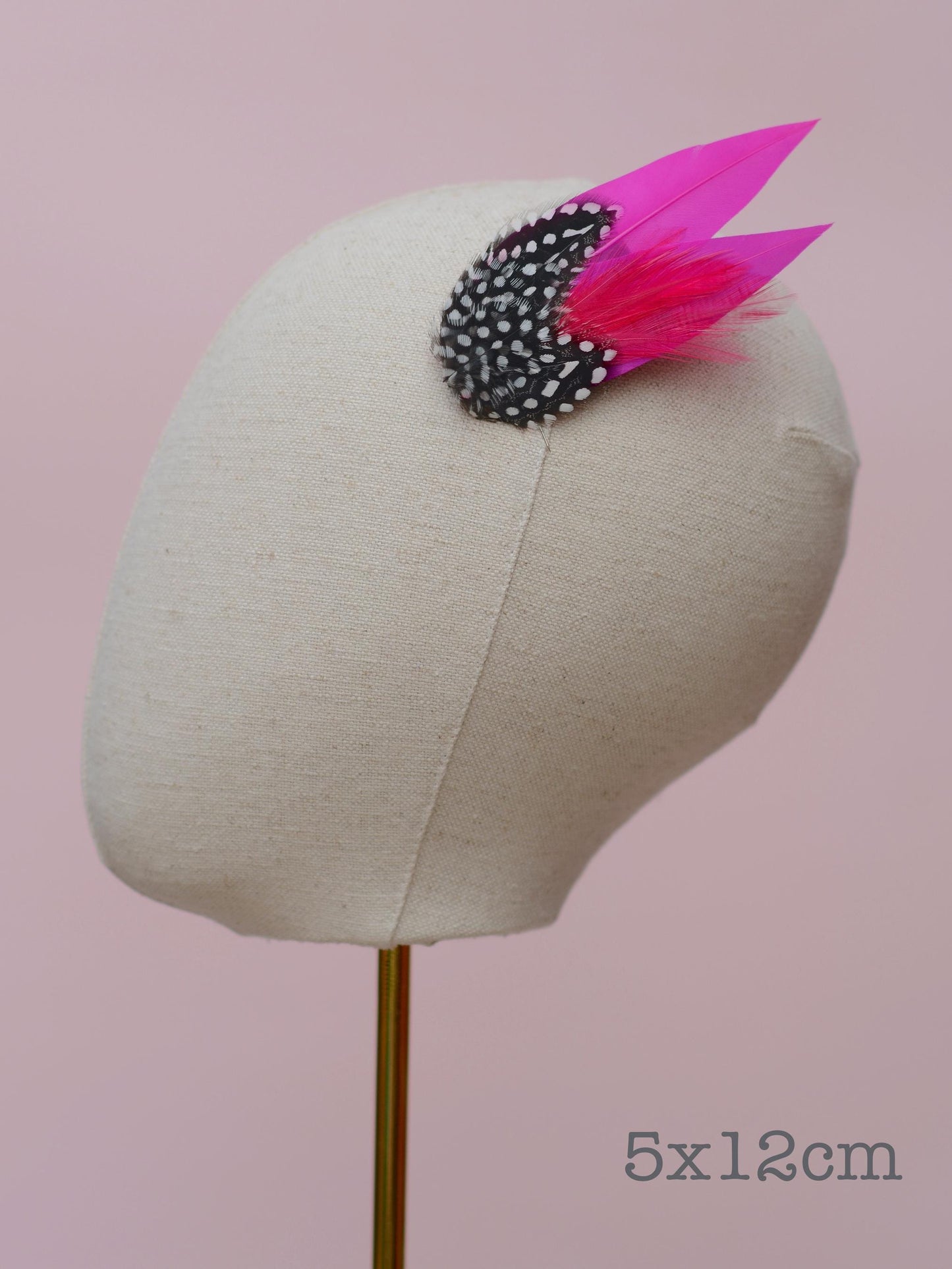 Hot Pink Feather Hair Clip with Polka Dots | Magenta Pink Feather Fascinator | Wedding Fascinator