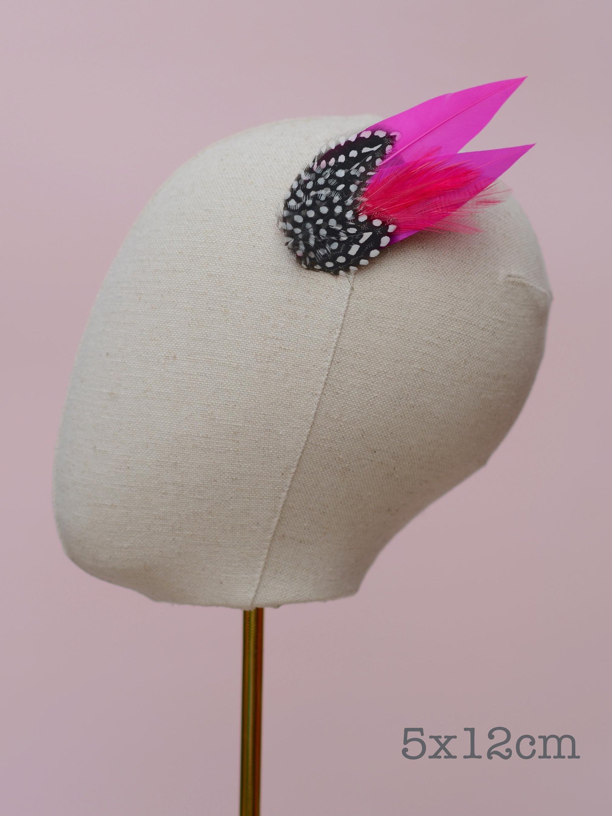Hot Pink Feather Hair Clip with Polka Dots | Magenta Pink Feather Fascinator | Wedding Fascinator