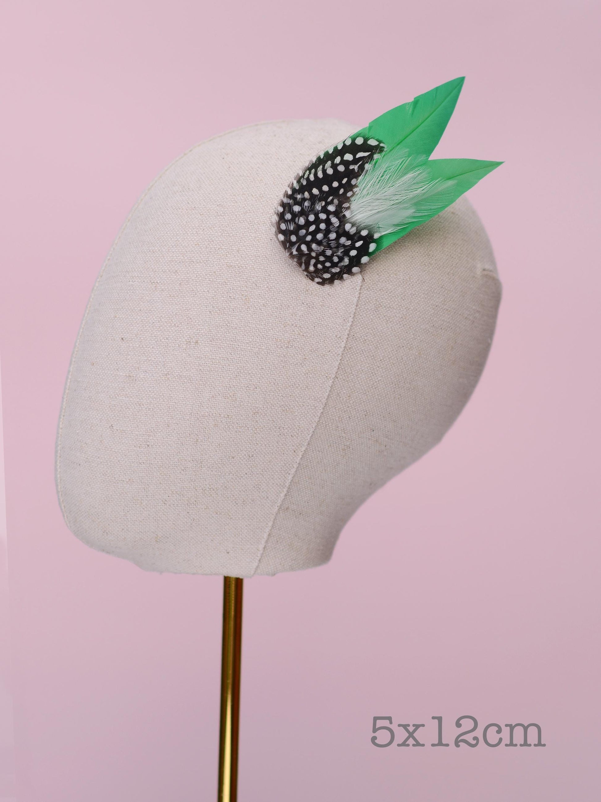 Emerald Green Polka Dot Feather Hair Clip, Green Feather Fascinator