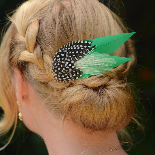 Emerald Green Polka Dot Feather Hair Clip, Green Feather Fascinator
