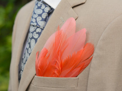 Flamingo Pink Feather Pocket Square No.281 | Suit Accessory | Feather Neck Tie | Grooms Outfit | Groomsmen Gift | Wedding