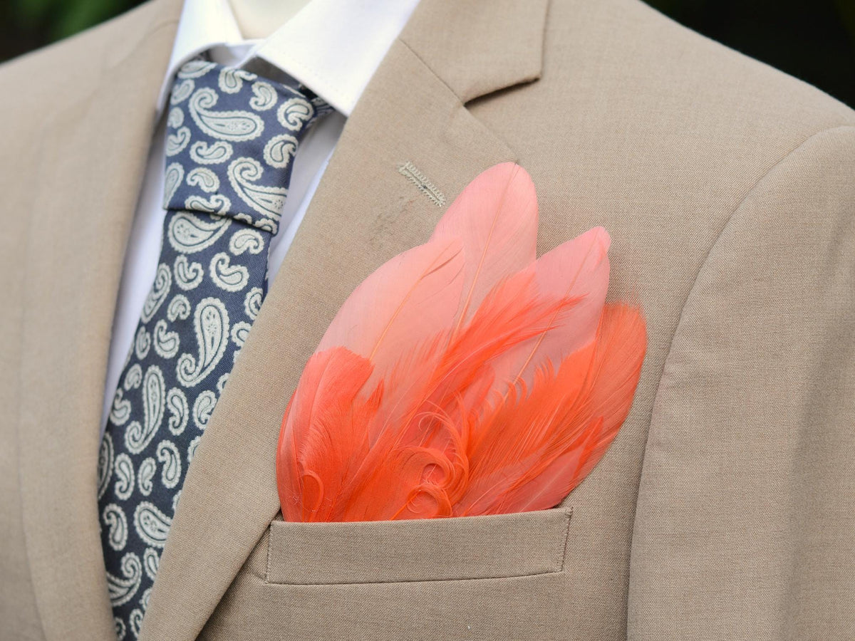 Flamingo Pink Feather Pocket Square No.281 | Suit Accessory | Feather Neck Tie | Grooms Outfit | Groomsmen Gift | Wedding