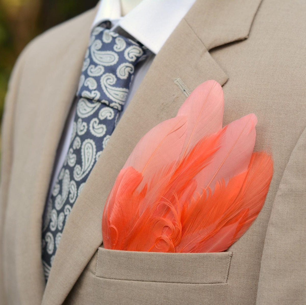 Flamingo Pink Feather Pocket Square No.281 | Suit Accessory | Feather Neck Tie | Grooms Outfit | Groomsmen Gift | Wedding