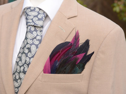 Deep Black and Purple Feather Pocket Square No.162 | Suit Accessory | Feather Neck Tie | Grooms Outfit | Groomsmen Gift