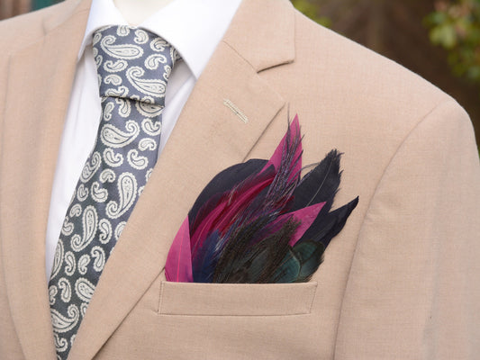 Deep Black and Purple Feather Pocket Square No.162 | Suit Accessory | Feather Neck Tie | Grooms Outfit | Groomsmen Gift