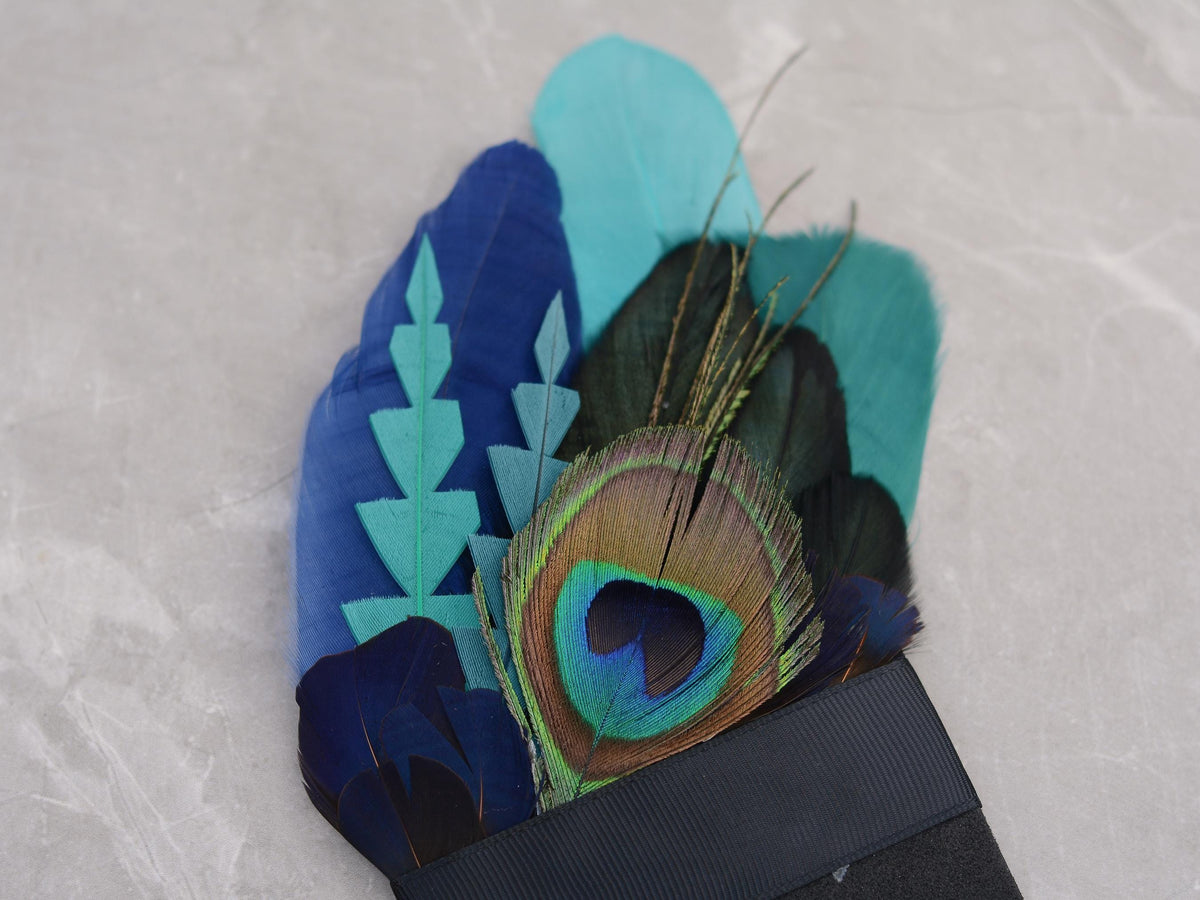 Teal and Navy Peacock Feather Pocket Square No.248 | Suit Accessory | Feather Neck Tie | Grooms Outfit | Groomsmen Gift