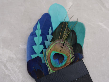Teal and Navy Peacock Feather Pocket Square No.248 | Suit Accessory | Feather Neck Tie | Grooms Outfit | Groomsmen Gift