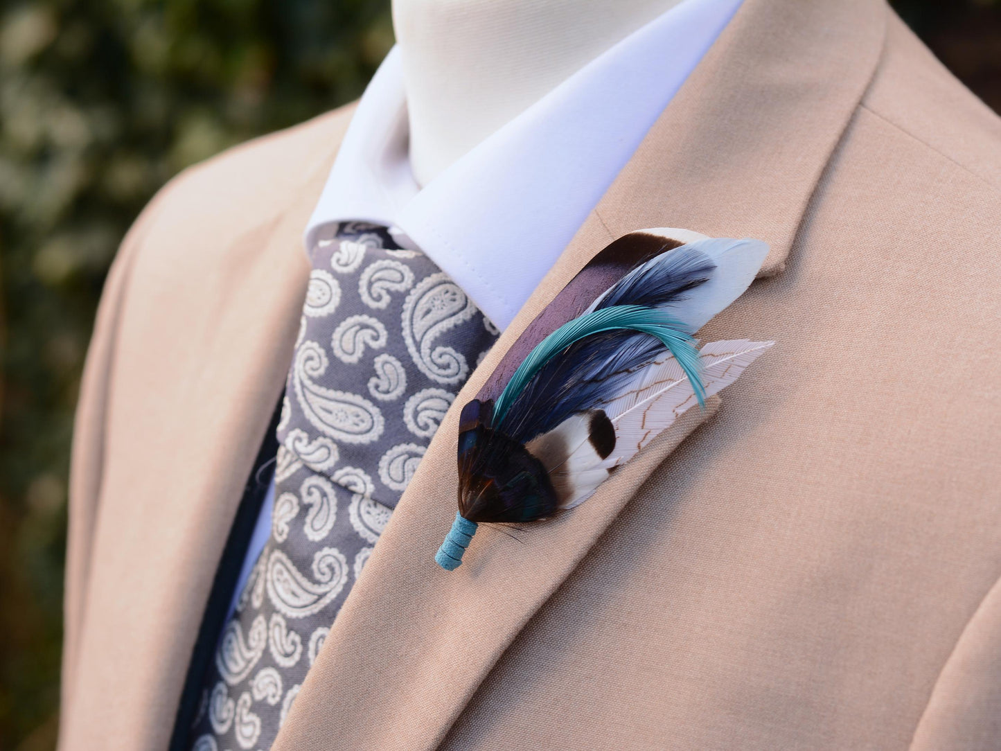 Shades of Blue Duck Feather Pin Small No.226 | Feather Boutonniere | Pheasant Feather Brooch