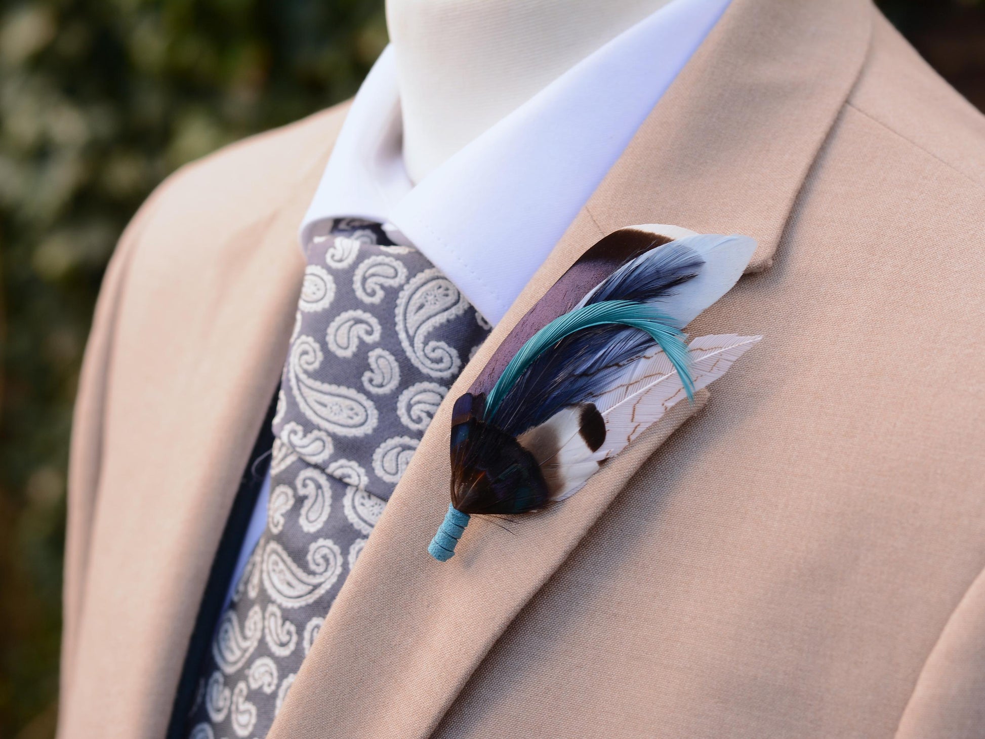 Shades of Blue Duck Feather Pin Small No.226 | Feather Boutonniere | Pheasant Feather Brooch