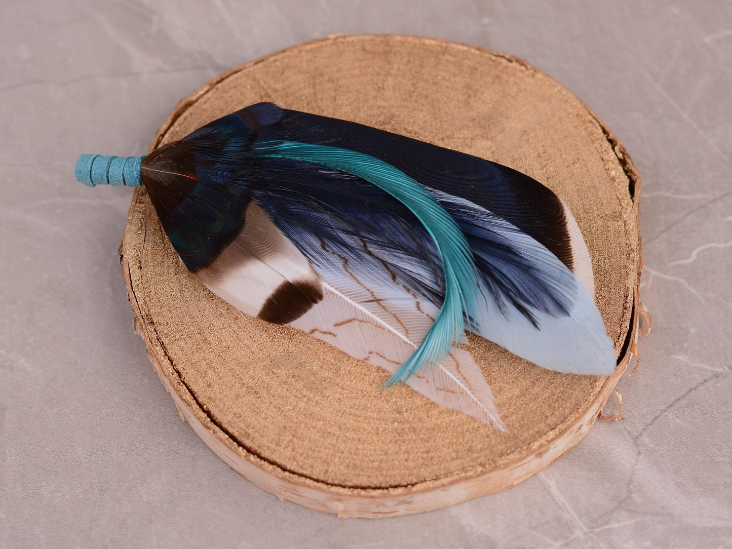 Shades of Blue Duck Feather Pin Small No.226 | Feather Boutonniere | Pheasant Feather Brooch