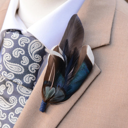 Navy Blue Duck Feather Pin / Hat Pin No.256 | Duck Feather Boutonniere | Duck Feather Brooch