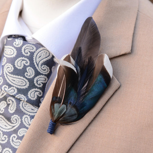 Navy Blue Duck Feather Pin / Hat Pin No.256 | Duck Feather Boutonniere | Duck Feather Brooch