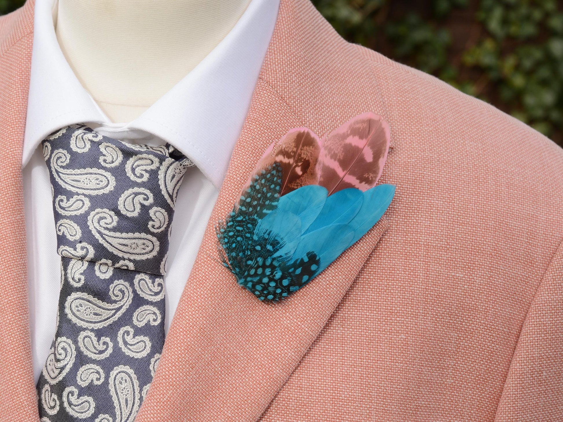 Bright Blue and Pink Feather Pin Small no.157 | Pheasant Feather Boutonniere | Feather Brooch | Feather Hat Pin