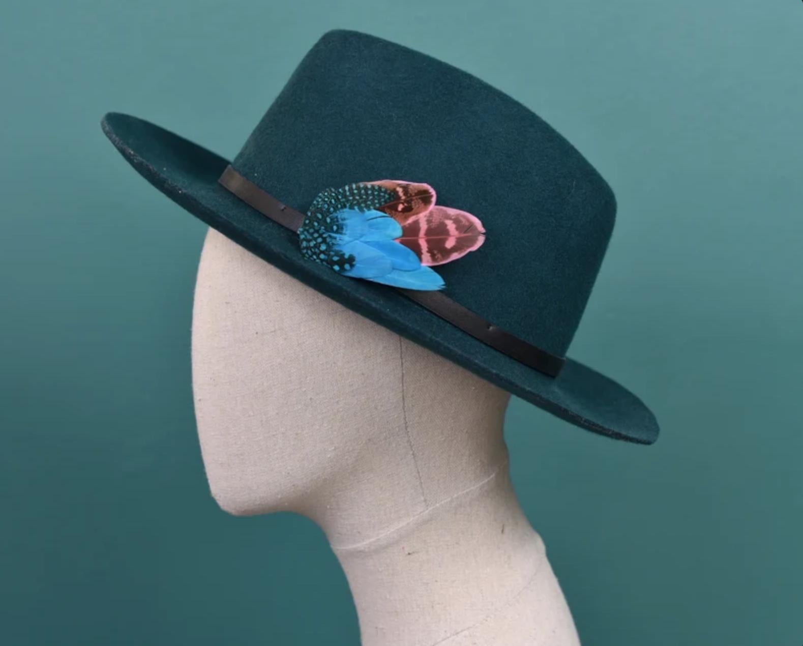 Bright Blue and Pink Feather Pin Small no.157 | Pheasant Feather Boutonniere | Feather Brooch | Feather Hat Pin