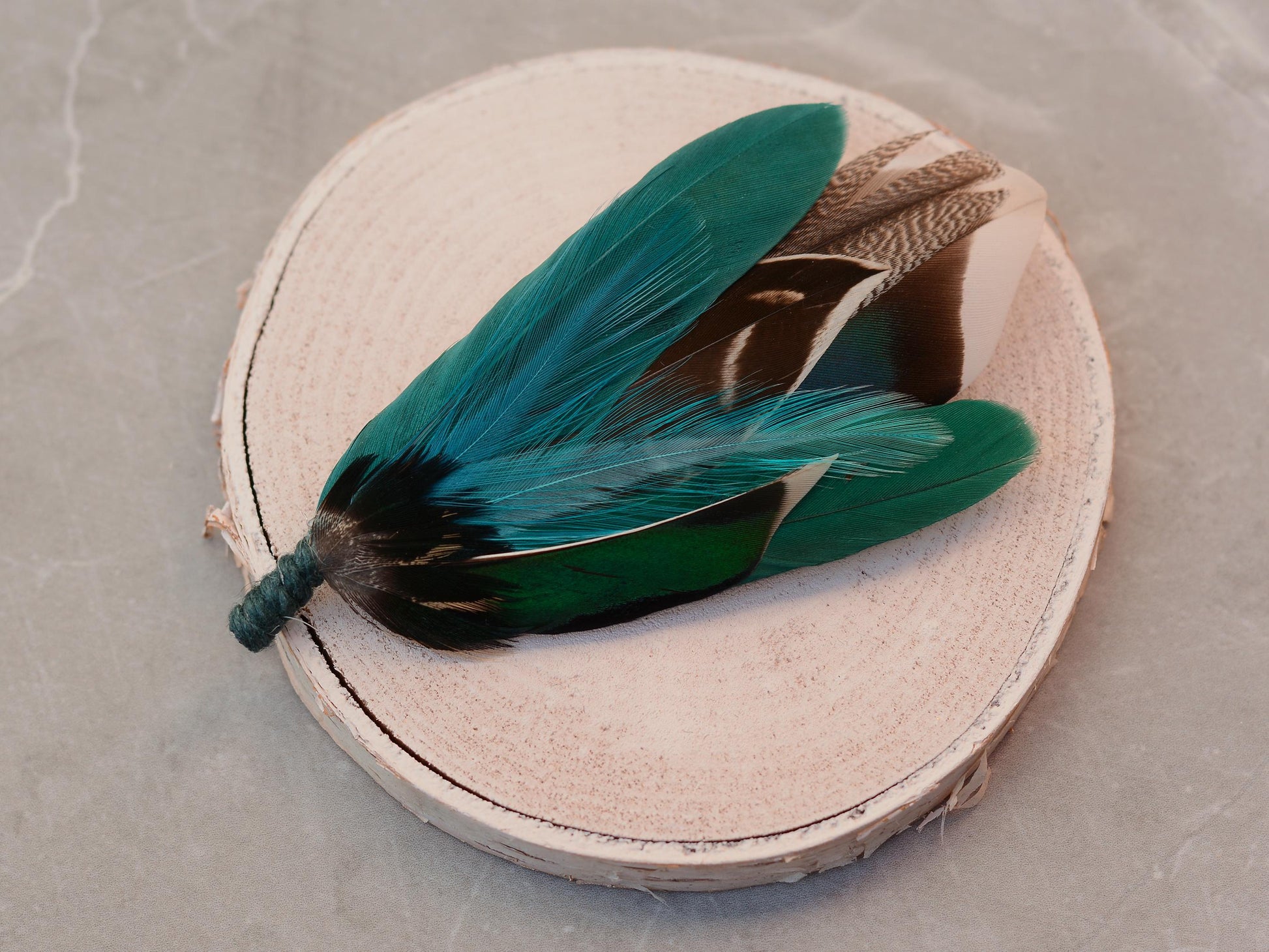 Shades of Teal and Green Duck Feather Boutonniere Small No.215 | Duck Feather Pin | Feather Hat Pin