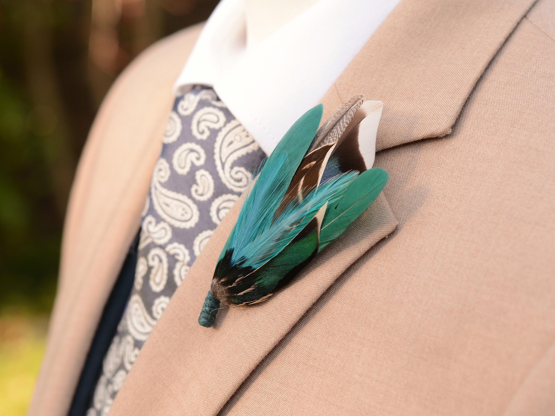 Shades of Teal and Green Duck Feather Boutonniere Small No.215 | Duck Feather Pin | Feather Hat Pin