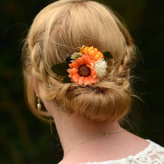 Orange and Ivory Flower Hair Clip | Orange Flower Hair Clip | Orange Hair Clip | Bridesmaids Hair Clip | Bridal Hair Clip | Fall Wedding