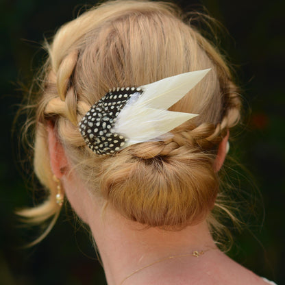 Ivory Feather Hair Clip with Polka Dots | Ivory Feather Fascinator | Ivory Feather Headpiece | Wedding Fascinator | Bridal Headpiece