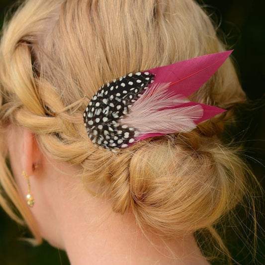 Burgundy Feather Hair Clip with Polka Dots | Burgundy Feather Fascinator | Feather Headpiece | Wedding Fascinator | Bridal Headpiece