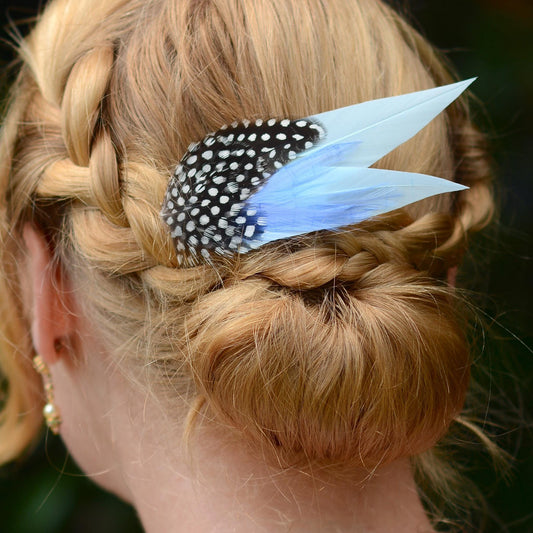 Pastel Blue and Polka Dot Feather Hair Clip | Blue Feather Fascinator | Blue Feather Headpiece | Wedding Fascinator | Bridal Headpiece