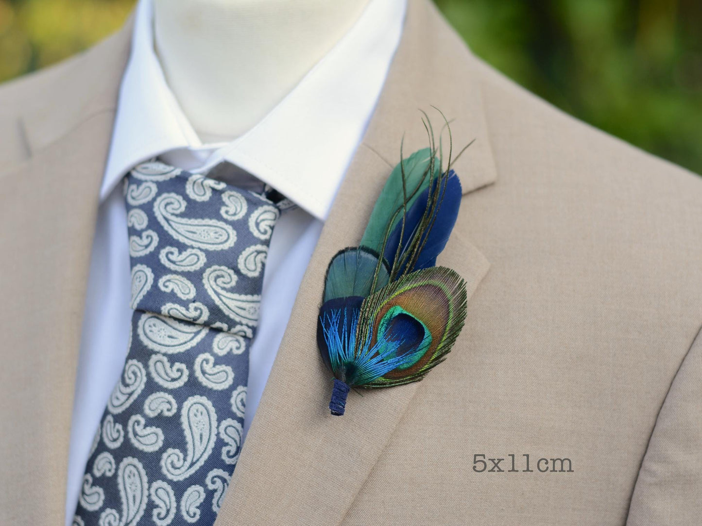 Green and Navy Peacock and Pheasant Feather Boutonniere | Peacock Feather Corsage | Peacock Feather Hat Pin