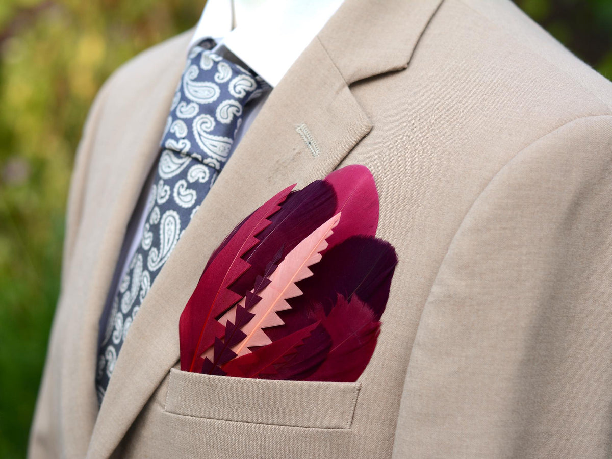 Ombre Burgundy and Crimson Feather Pocket Square No.282 Suit Accessory