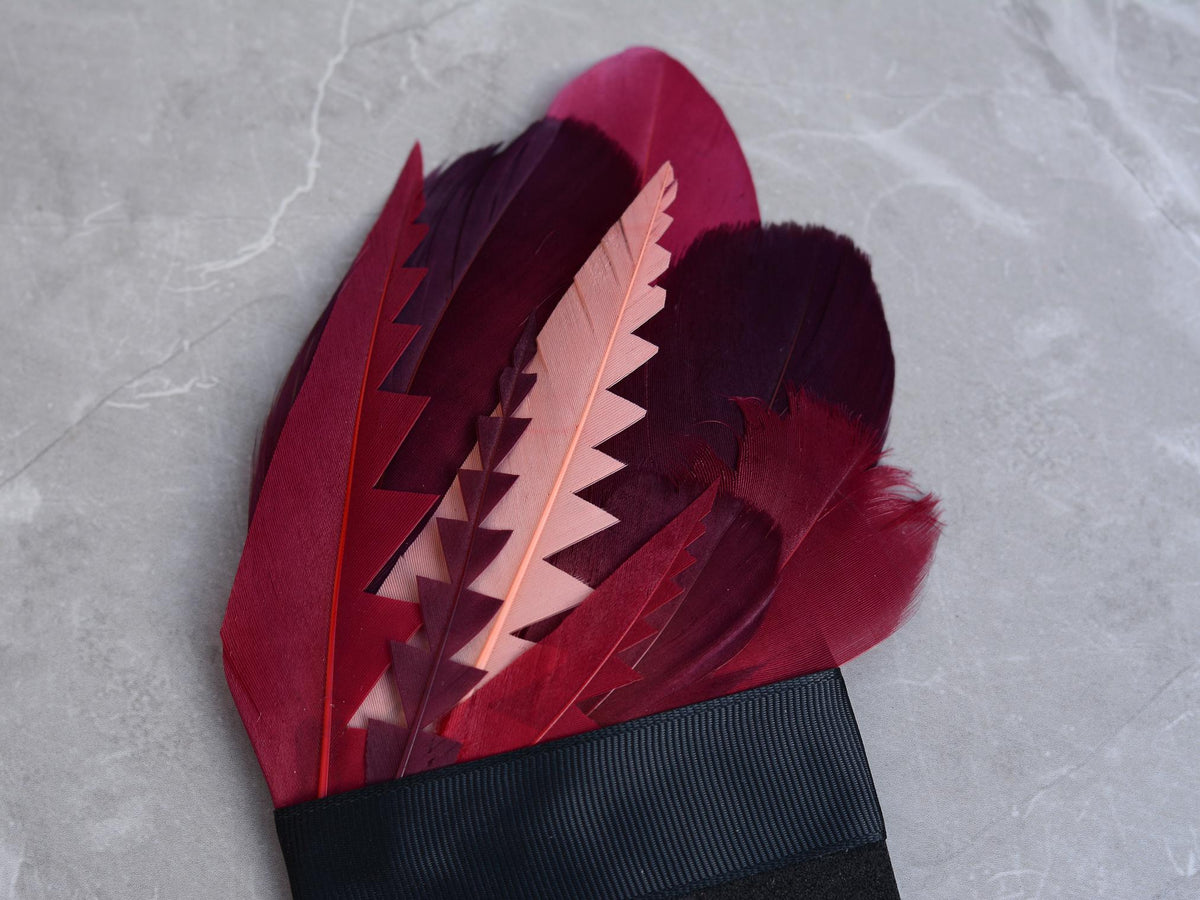 Ombre Burgundy and Crimson Feather Pocket Square No.282 Suit Accessory