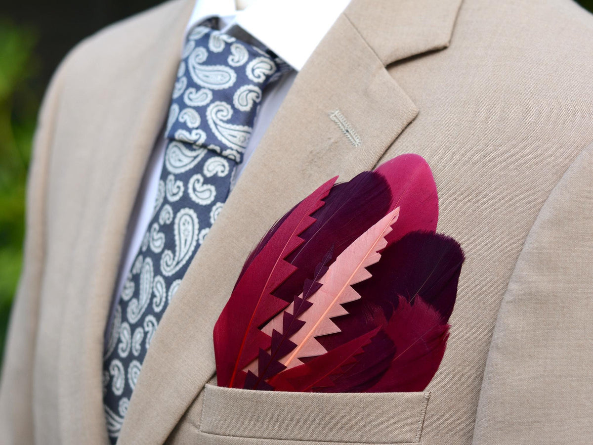Ombre Burgundy and Crimson Feather Pocket Square No.282 Suit Accessory