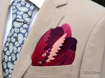 Ombre Burgundy and Crimson Feather Pocket Square No.282 Suit Accessory