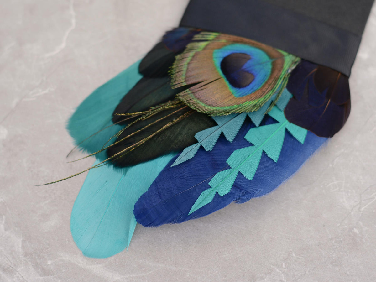 Teal and Navy Peacock Feather Pocket Square No.248 | Suit Accessory | Feather Neck Tie | Grooms Outfit | Groomsmen Gift