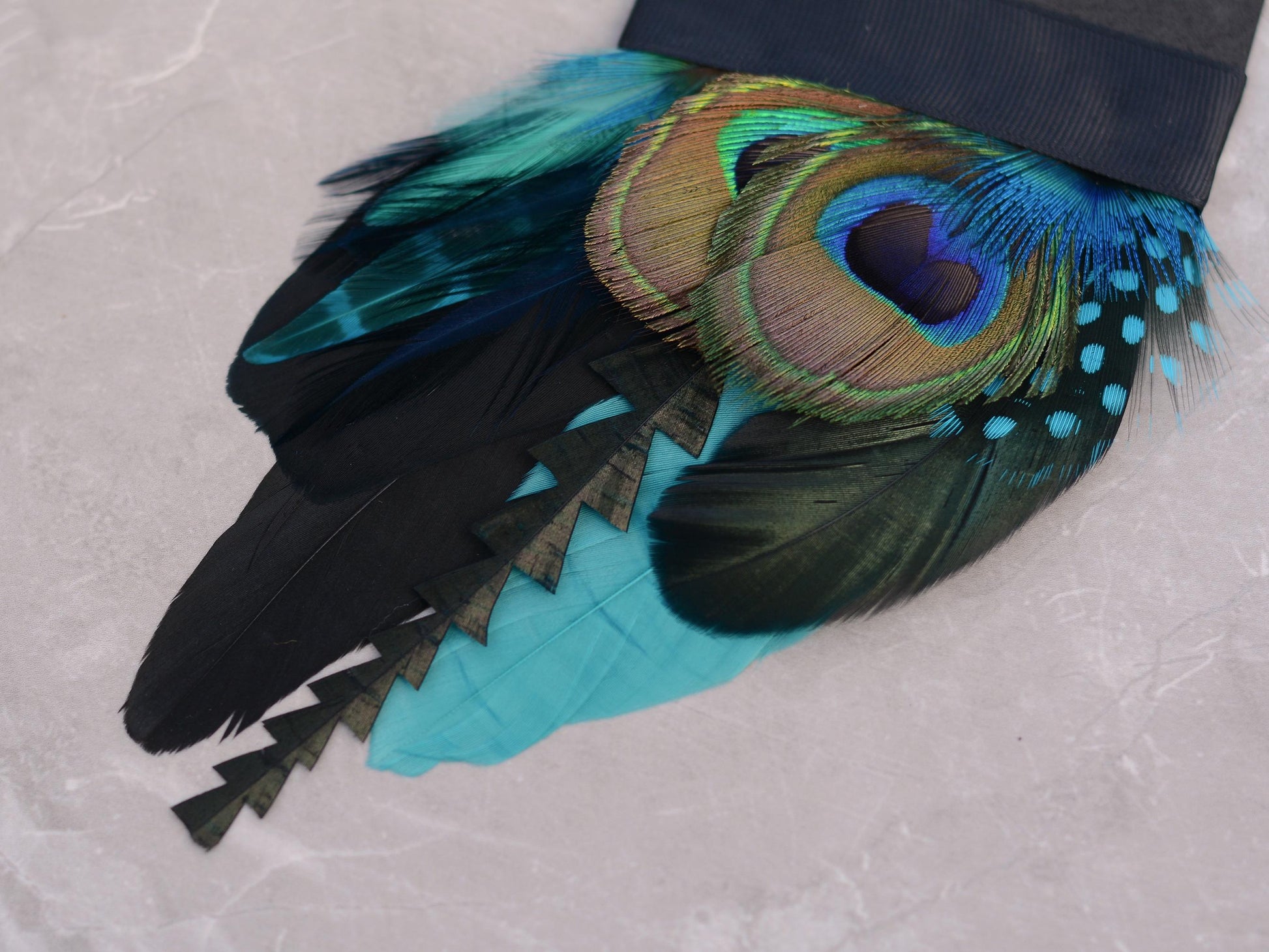 Shades of Teal and Turquoise Peacock Eye Feather Pocket Square No.252 | Suit Accessory