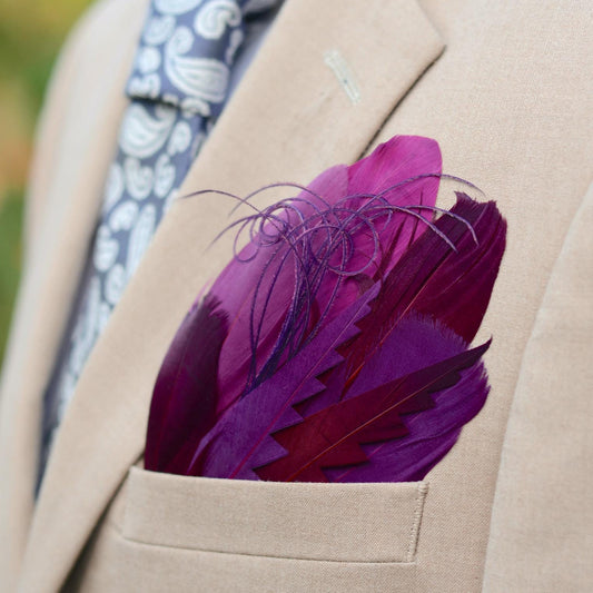 Burgundy and Plum Goose Feather Pocket Square No.285 | Suit Accessory | Feather Neck Tie | Grooms Outfit | Groomsmen Gift