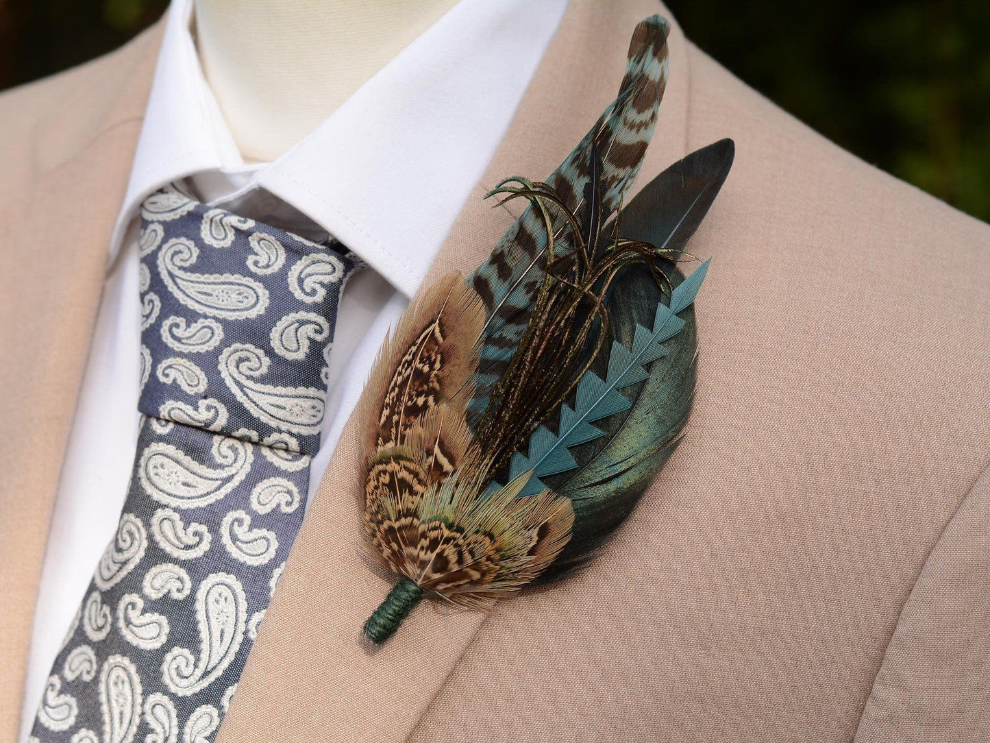 Teal and Green Feather Hat Pin / Boutonniere No.323 | Feather Boutonniere | Pheasant Feather Brooch