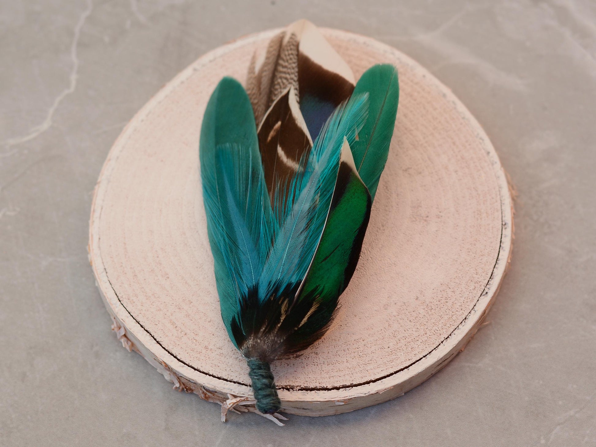 Shades of Teal and Green Duck Feather Boutonniere Small No.215 | Duck Feather Pin | Feather Hat Pin