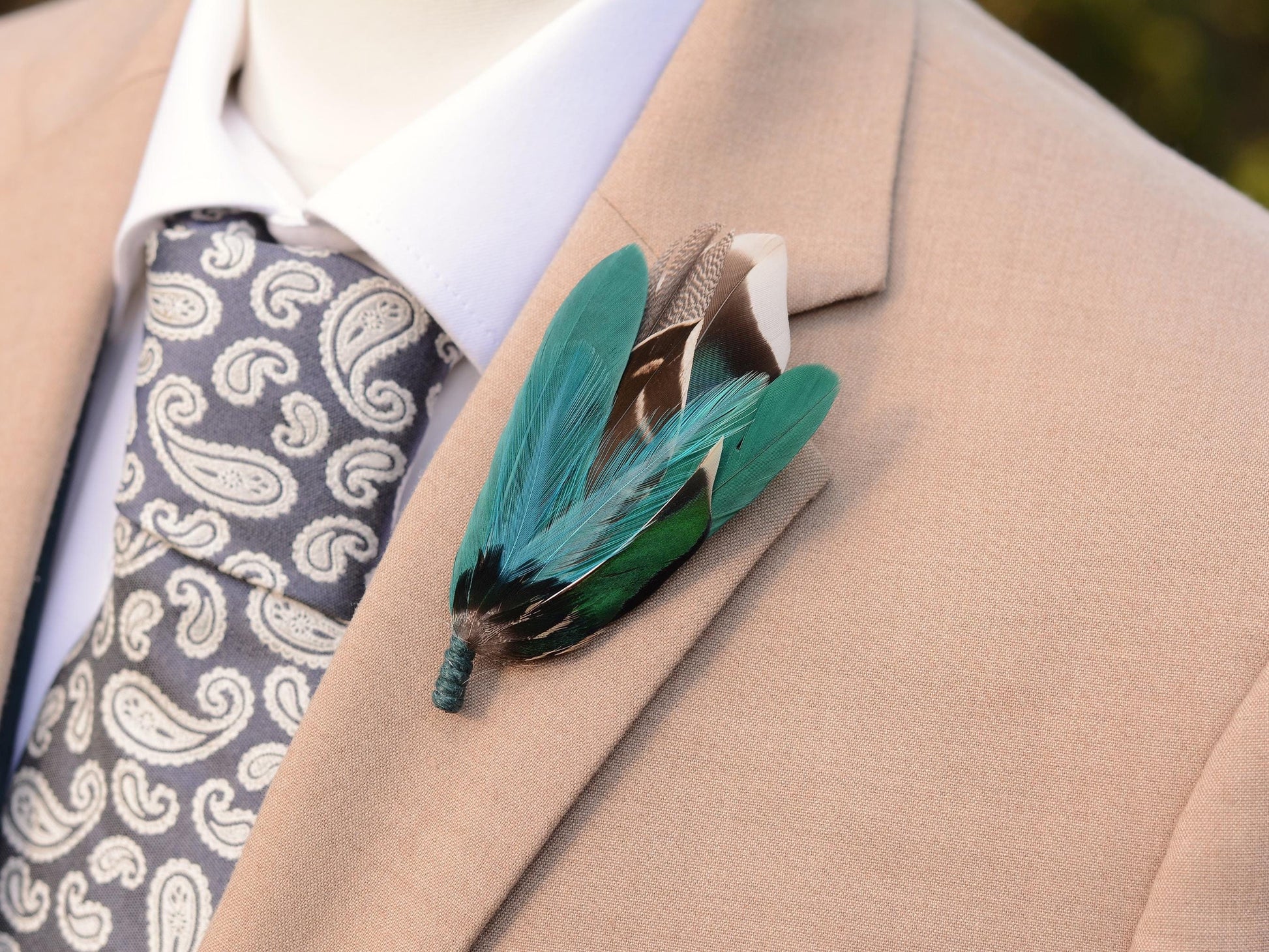 Shades of Teal and Green Duck Feather Boutonniere Small No.215 | Duck Feather Pin | Feather Hat Pin