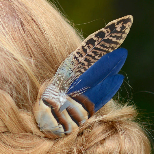 Navy Blue Partridge and Pheasant Feather Hair Clip / Feather Boutonniere Set | Pheasant Feather Fascinator | Bridesmaid Hair Clip