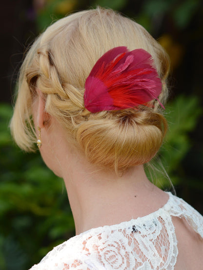 Ruby Red Feather Hair Clip Fascinator | Feather Headpiece | Bridesmaid Hair Clip | Wedding Fascinator