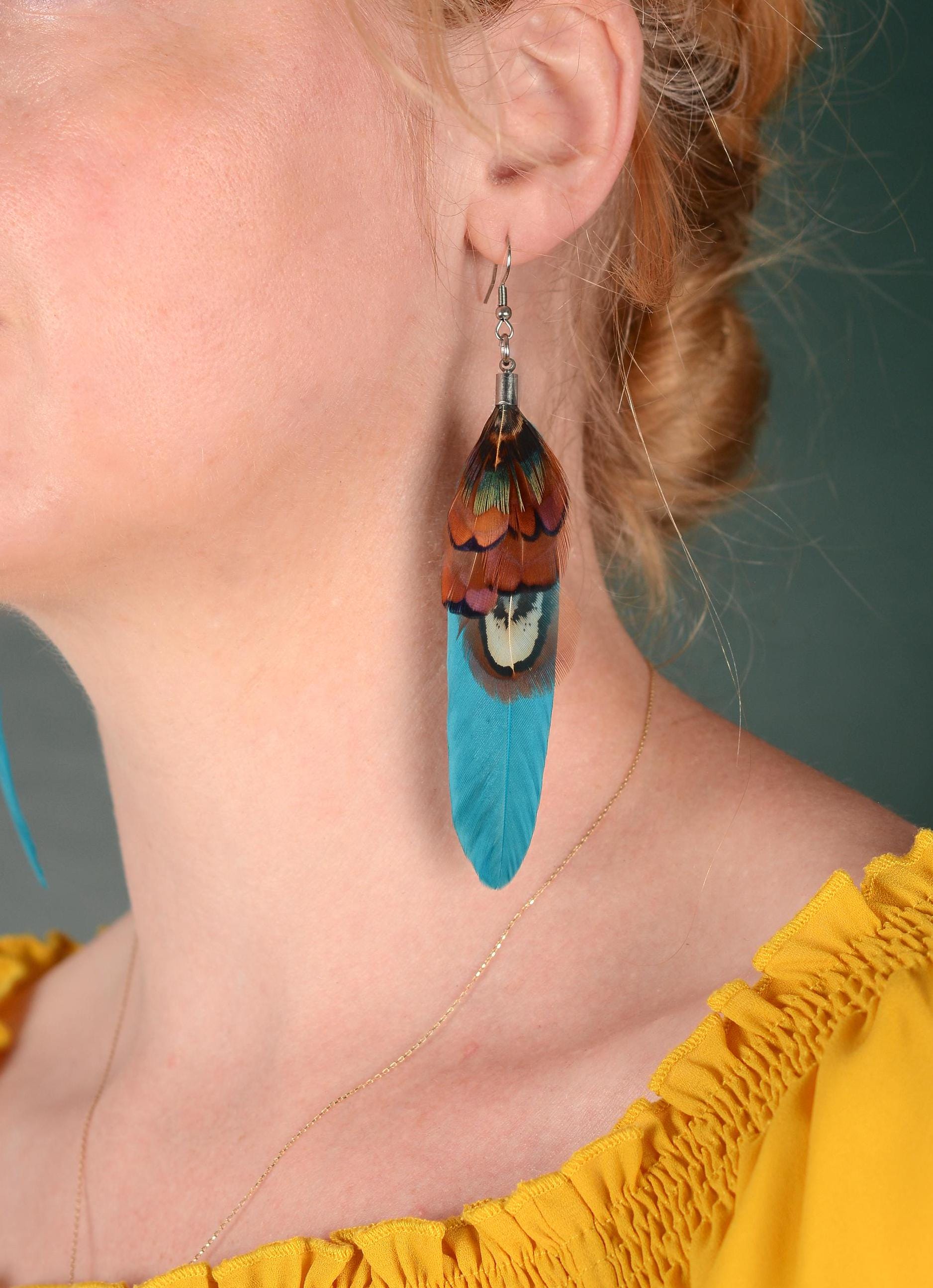 Teal and Copper Pheasant Feather Earrings | Festival Earrings | Feather Jewellery | Festival Jewellery | Drop Earrings