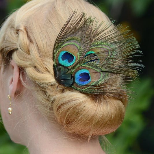 Peacock Feather Hair Clip | Peacock Feather Fascinator | Peacock Feather Headpiece | Wedding Fascinator | Green Feather Fascinator