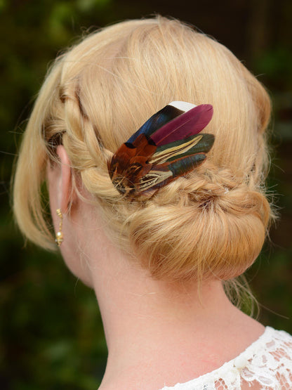 Feather Hair Clip in Navy Blue and Burgundy Pheasant and Duck Feathers | Pheasant Feather Fascinator | Wedding Fascinator