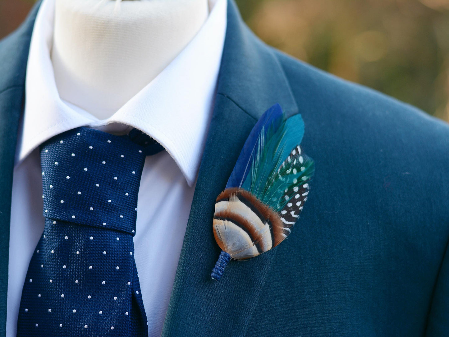 Navy Blue and Teal Feather Boutonniere | Duck Feather Hat Pin