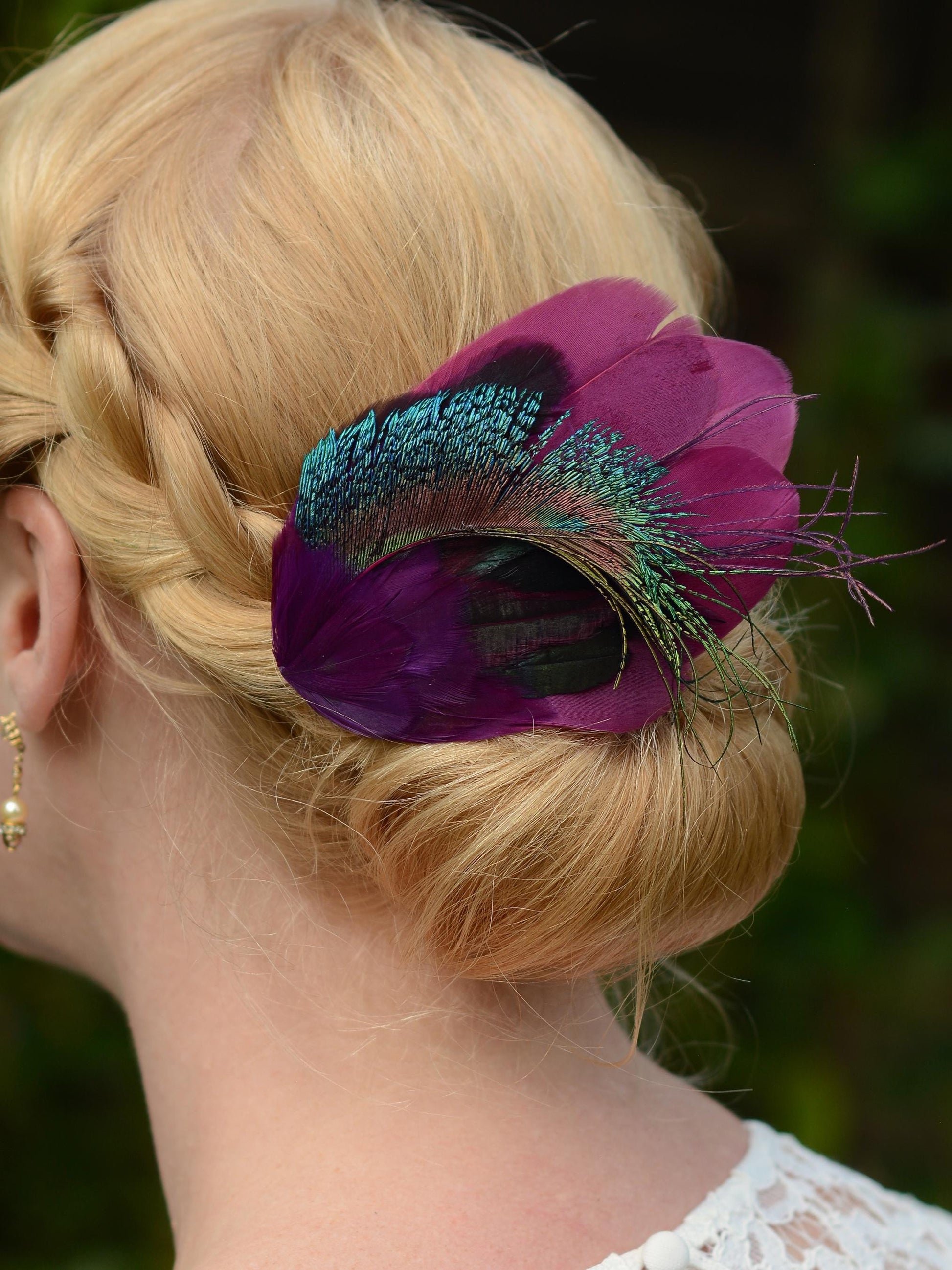 Purple and Peacock Feather Hair Clip No.24 | Peacock Feather Fascinator | Peacock Feather Headpiece | Bridesmaid Hair Clip | Wedding