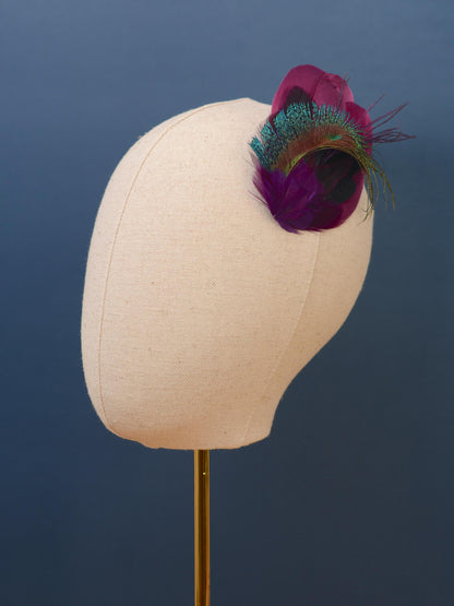 Purple and Peacock Feather Hair Clip No.24 | Peacock Feather Fascinator | Peacock Feather Headpiece | Bridesmaid Hair Clip | Wedding