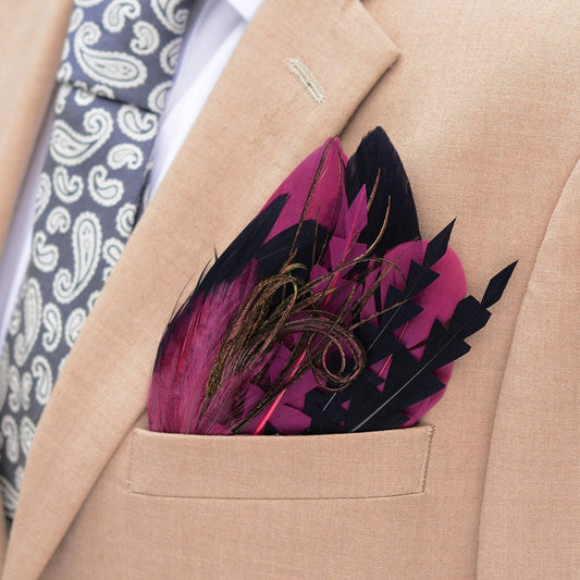Plum Purple and Deep Navy Feather Pocket Square No.227 Suit Accessory
