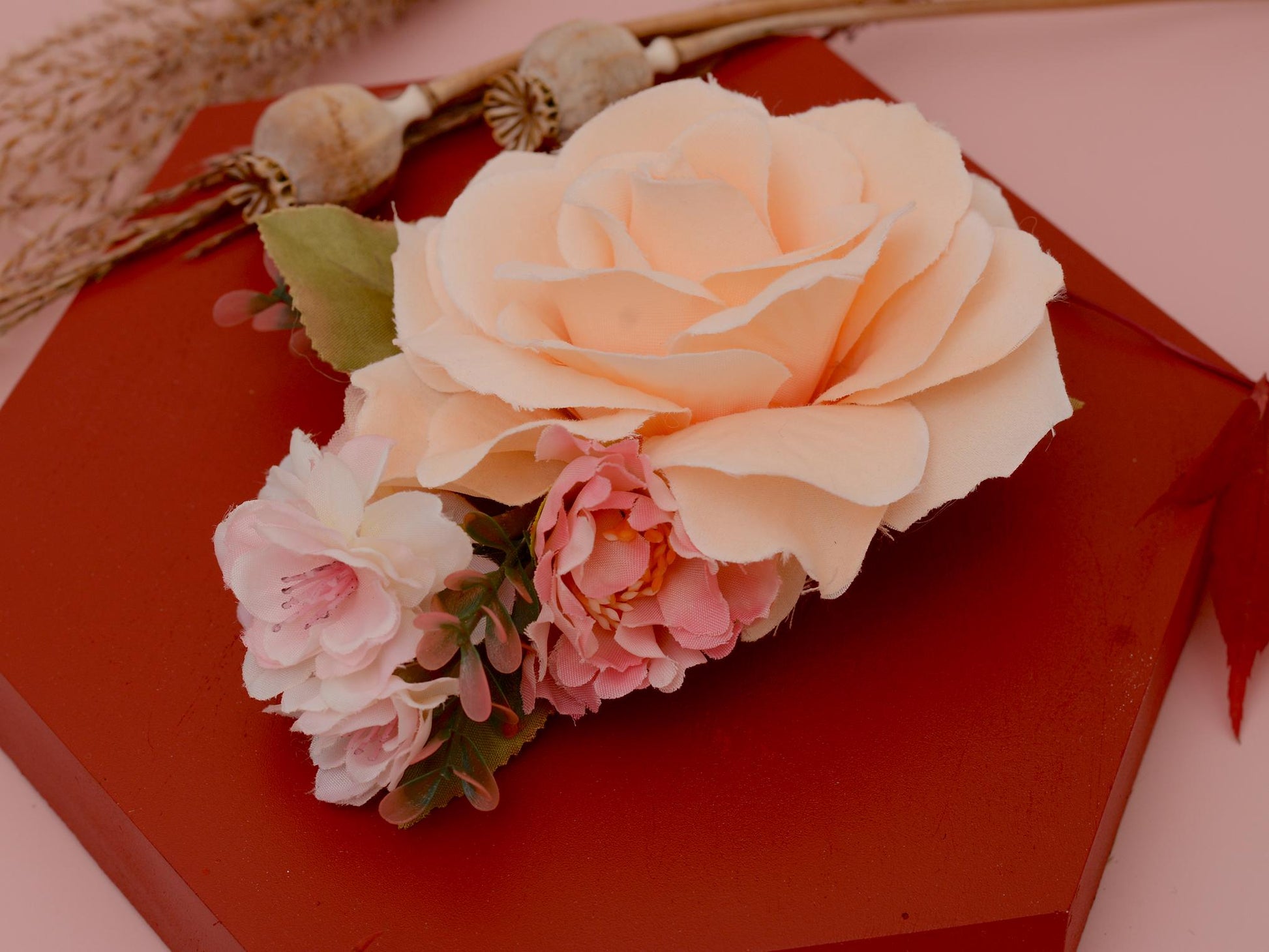 Peach and Pink Rose Hair Clip | Bridal Headpiece | Floral Headpiece | Bridal Hair Clip | Flower Headpiece | Flower Hair Clip