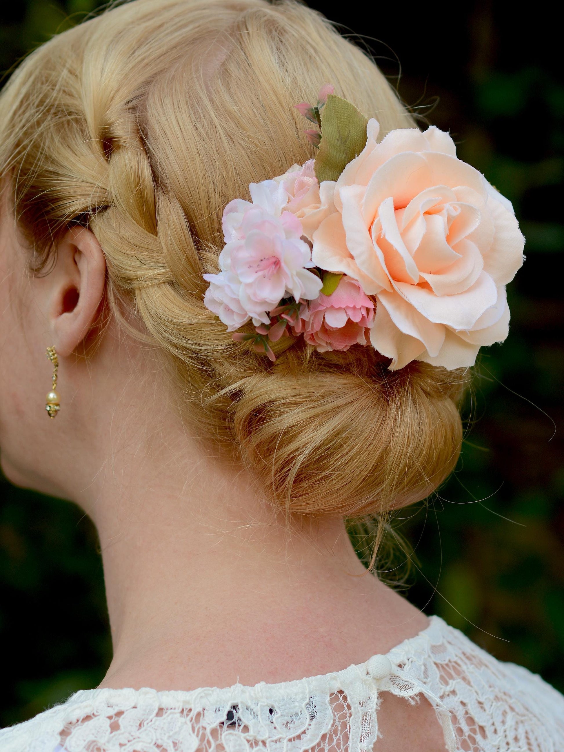 Peach and Pink Rose Hair Clip | Bridal Headpiece | Floral Headpiece | Bridal Hair Clip | Flower Headpiece | Flower Hair Clip