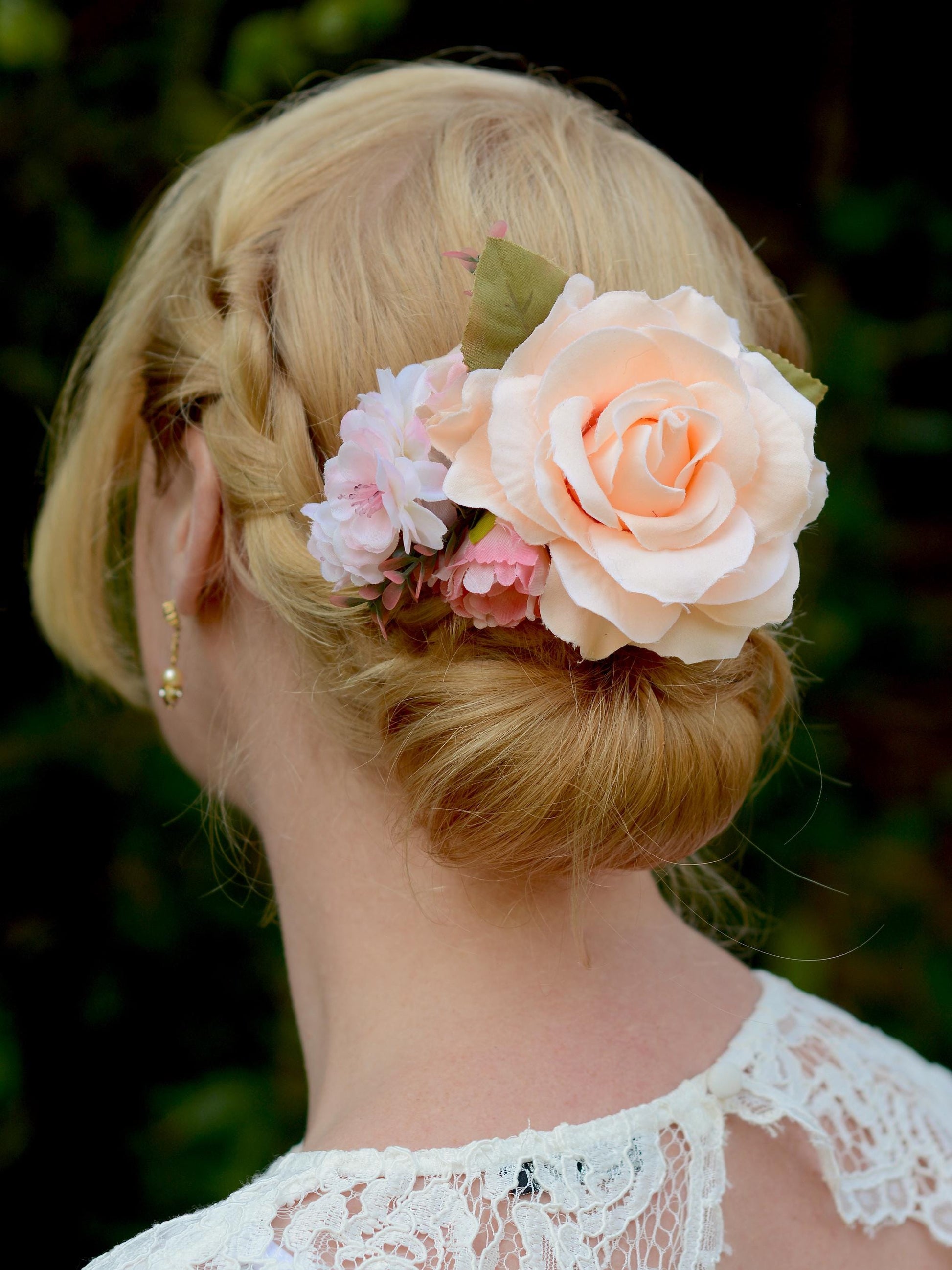 Peach and Pink Rose Hair Clip | Bridal Headpiece | Floral Headpiece | Bridal Hair Clip | Flower Headpiece | Flower Hair Clip
