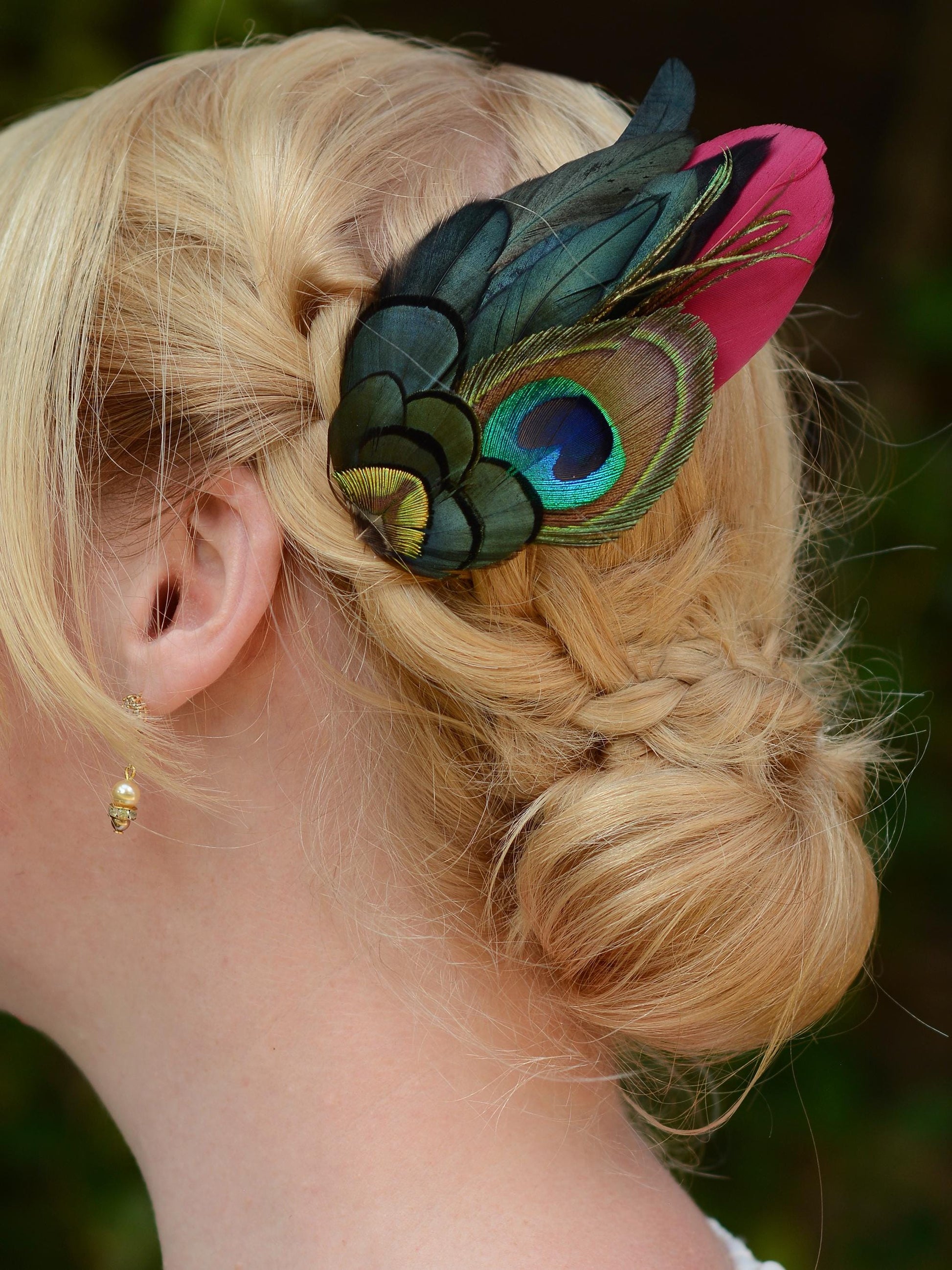 Burgundy and Peacock Feather Hair Clip | Peacock Feather Fascinator | Wedding Fascinator | Bridal Hair Clip | Bridesmaid Hair Clip