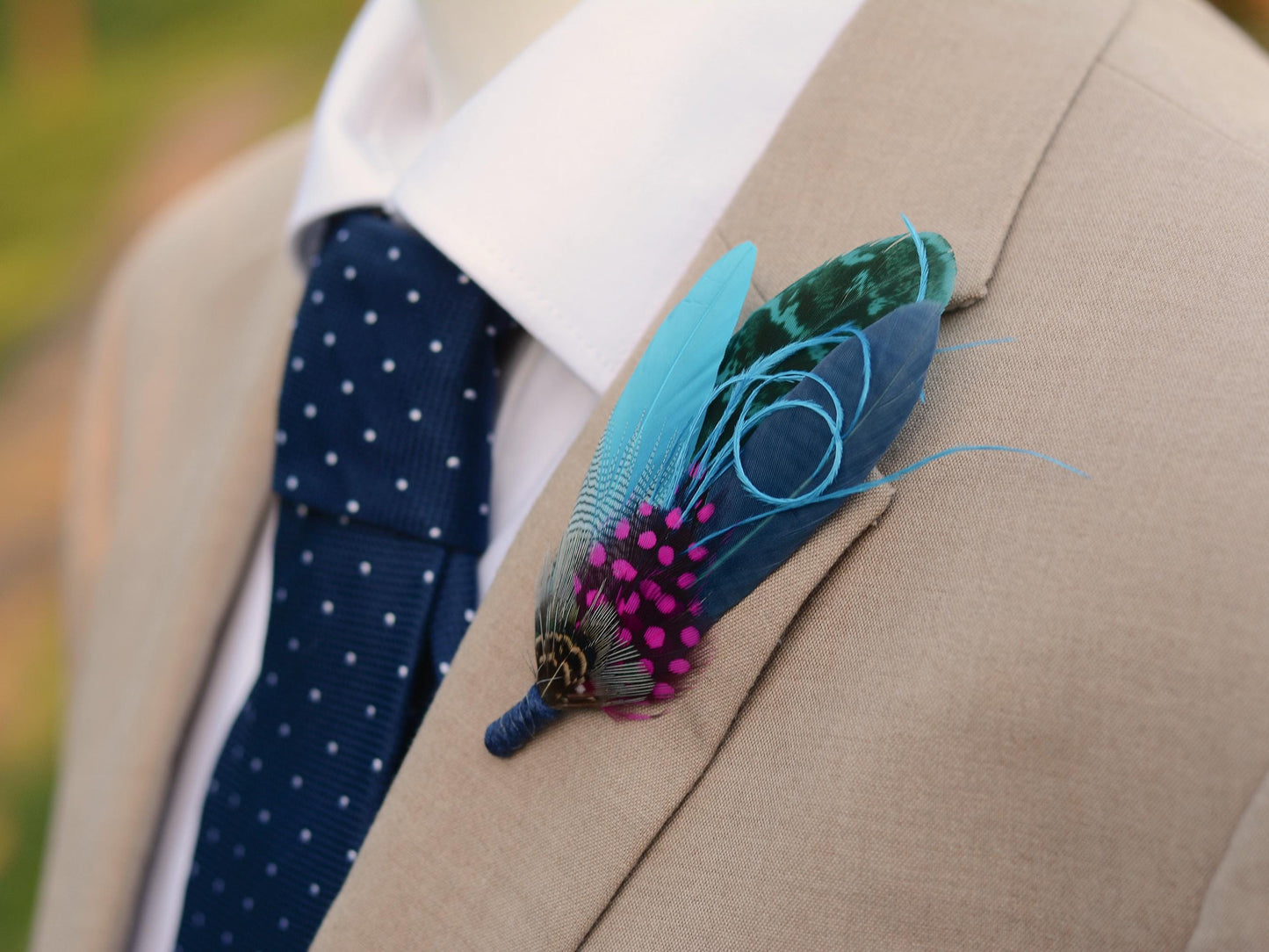 Turquoise Blue and Pink Feather Pin | Pheasant Feather Boutonniere | Feather Brooch | Feather Hat Pin
