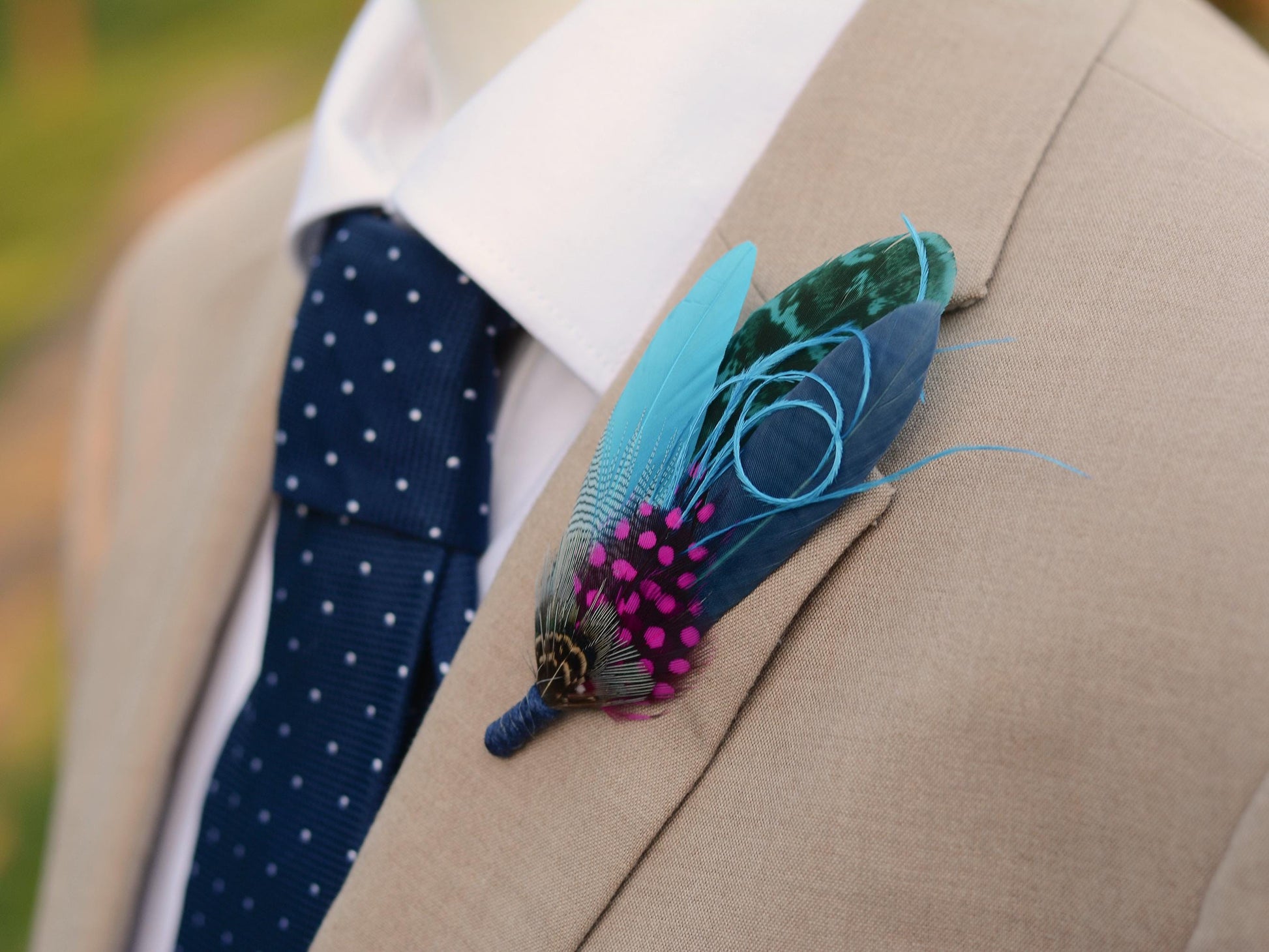 Turquoise Blue and Pink Feather Pin | Pheasant Feather Boutonniere | Feather Brooch | Feather Hat Pin